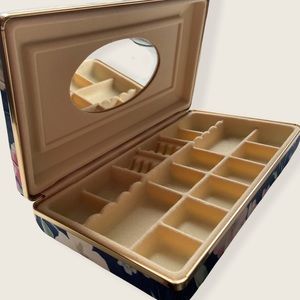 Vintage Floral Travel Jewelry Box with Gold Trim